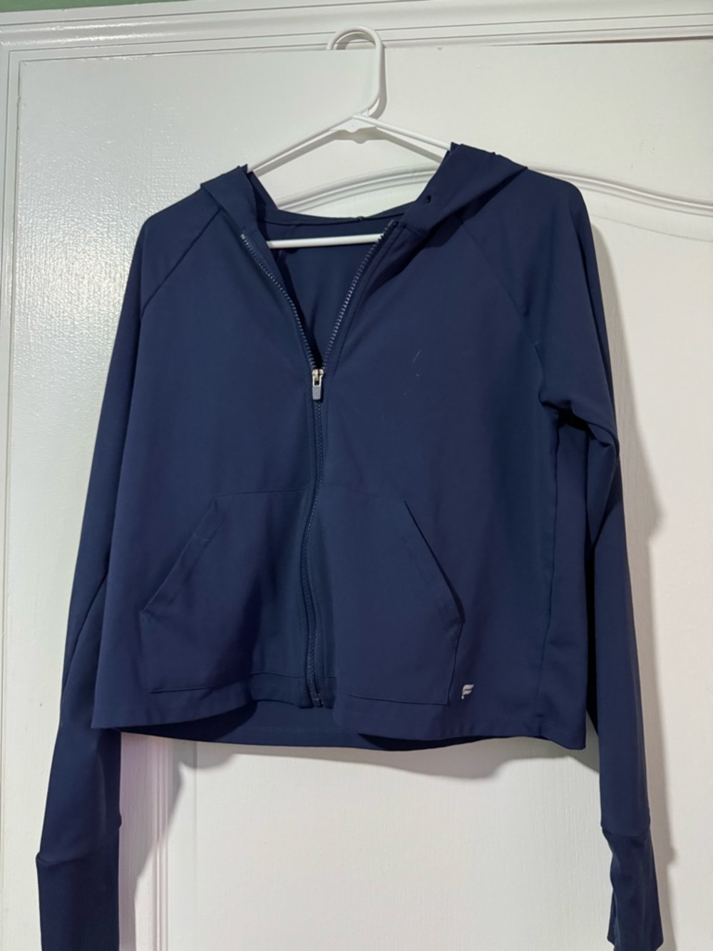 Fabletics Cropped Navy Zip-Up Hooded Jacket